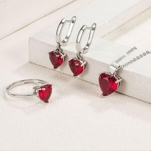 Romantic Heart-Shaped Pink Crystal Jewelry Set – Ring, Necklace & Earrin…